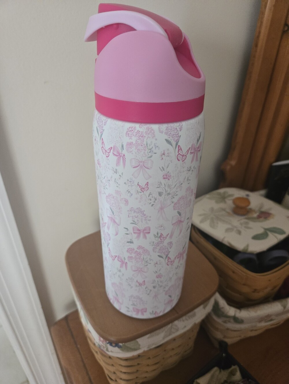 TMLL Beauty Bottle Butterfly Kisses Pink Floral Stainless Steel Drink Bottle